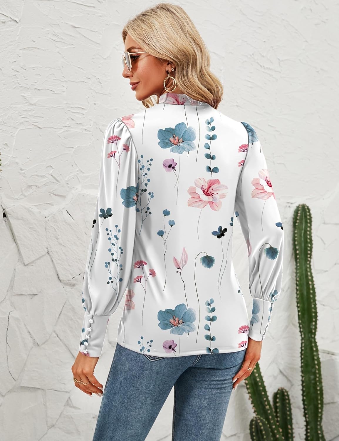 Detalle 2 de Tisfeer Damen Bluse Langarm Rollkragen mit Puffärmeln – eleganter Basics-Top für Herbst/Winter
