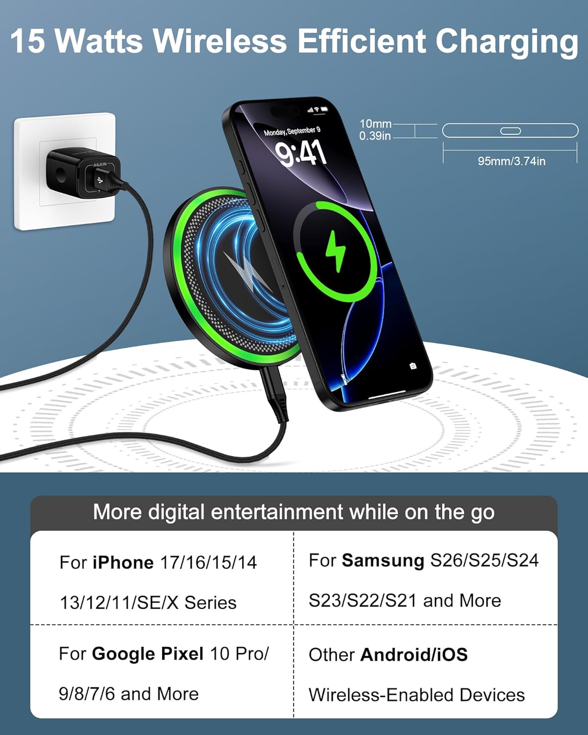 Detalle 2 de AILKIN S26 wireless charger 15W