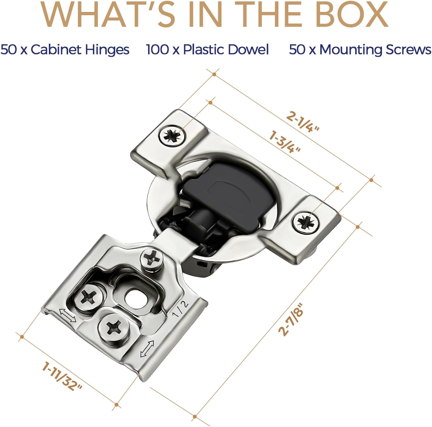 Thumbnail 6 de Ravinte JL11LS2 Soft-Close Cabinet Hinges, 1/2-Inch Overlay, Satin Nickel, 50-Pack
