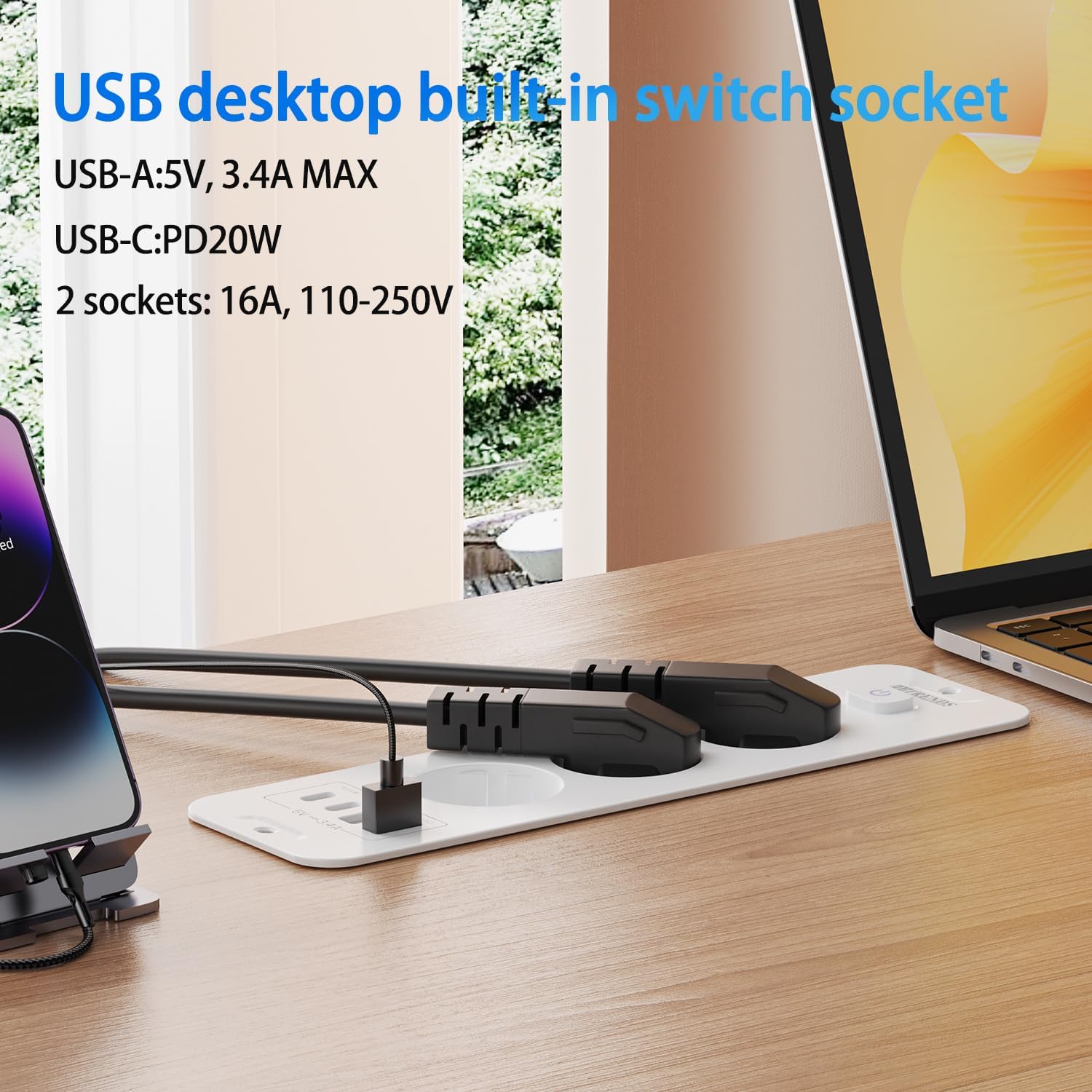 Detalle de Versenkbare Steckdose mit USB 7‑in‑1
