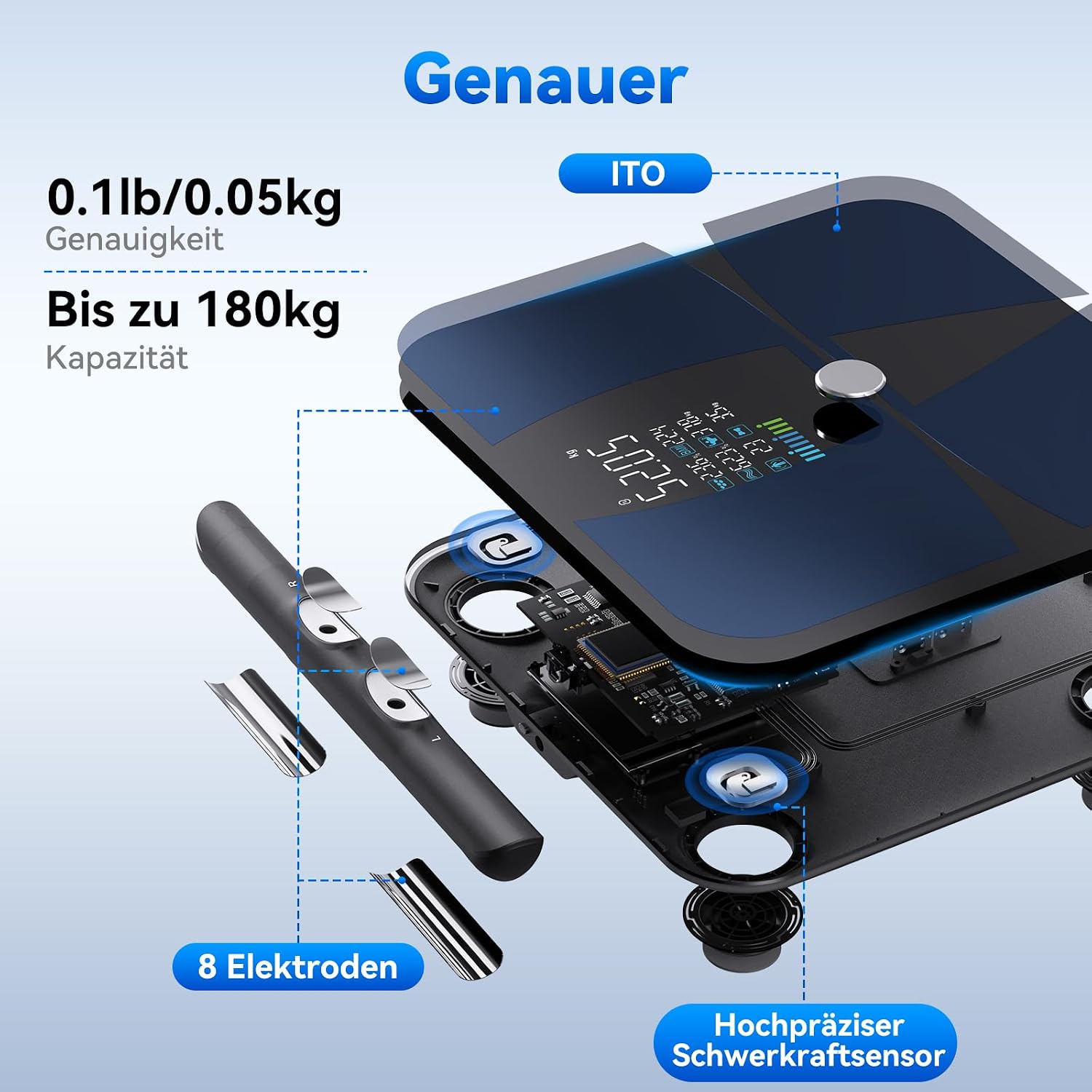 Thumbnail 3 de Lepulse P1 Körperanalysewaage mit Handsensoren (Körperfett, Muskelmasse, App) – Schwarz
