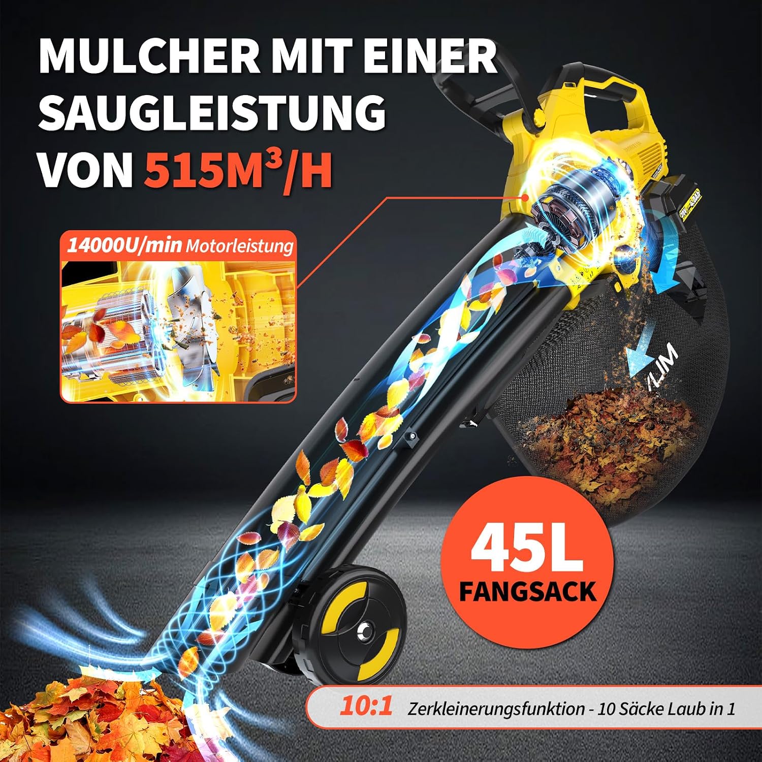 Detalle 1 de SEYVUM Akku-Laubsauger 40V mit 190 km/h