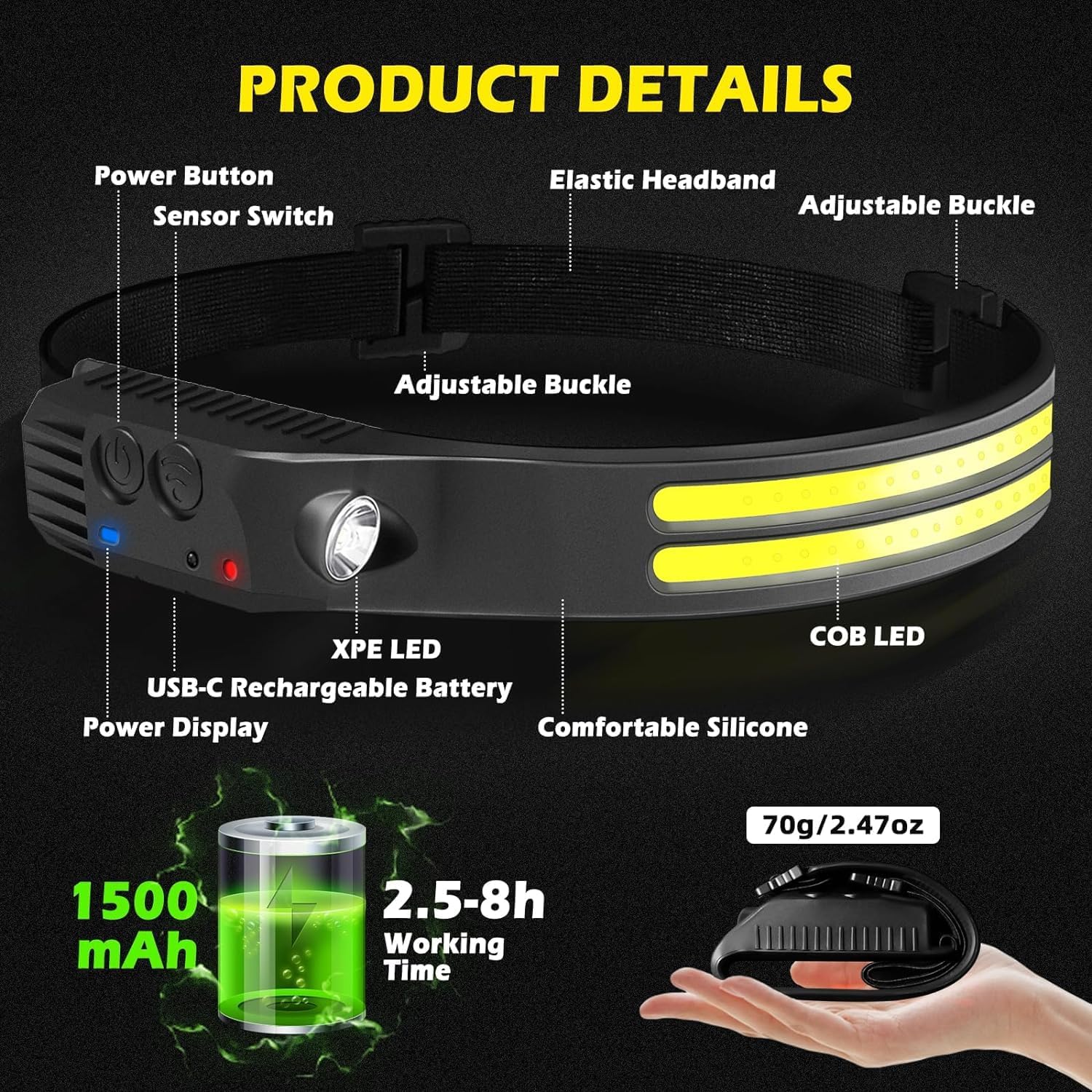 Detalle 2 de Head Torch Rechargeable 2-Pack with Motion Sensor