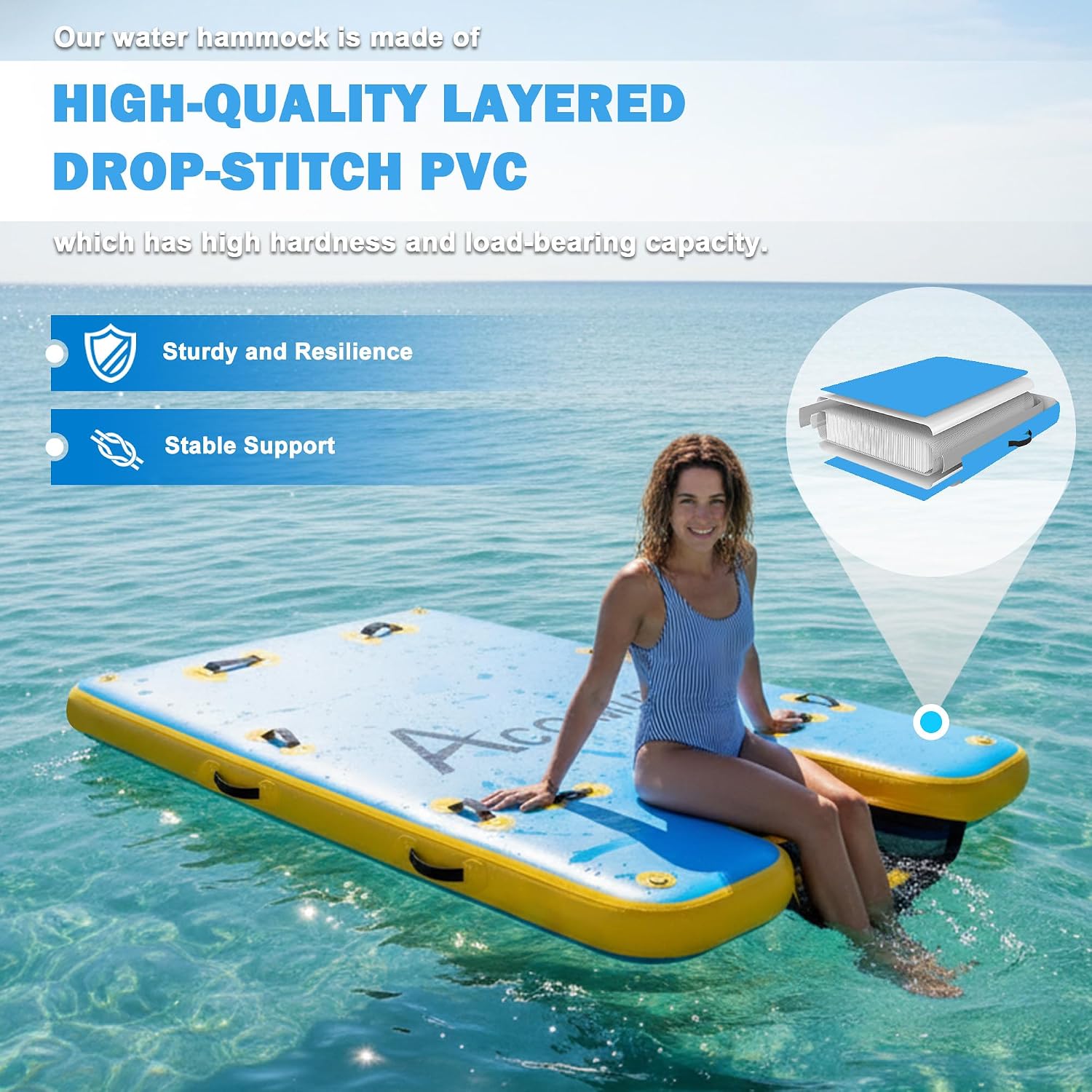 Detalle 2 de ACOMUZI Inflatable Floating Dock with Dog Ramp, 6" Thick Heavy-Duty Drop Stitch