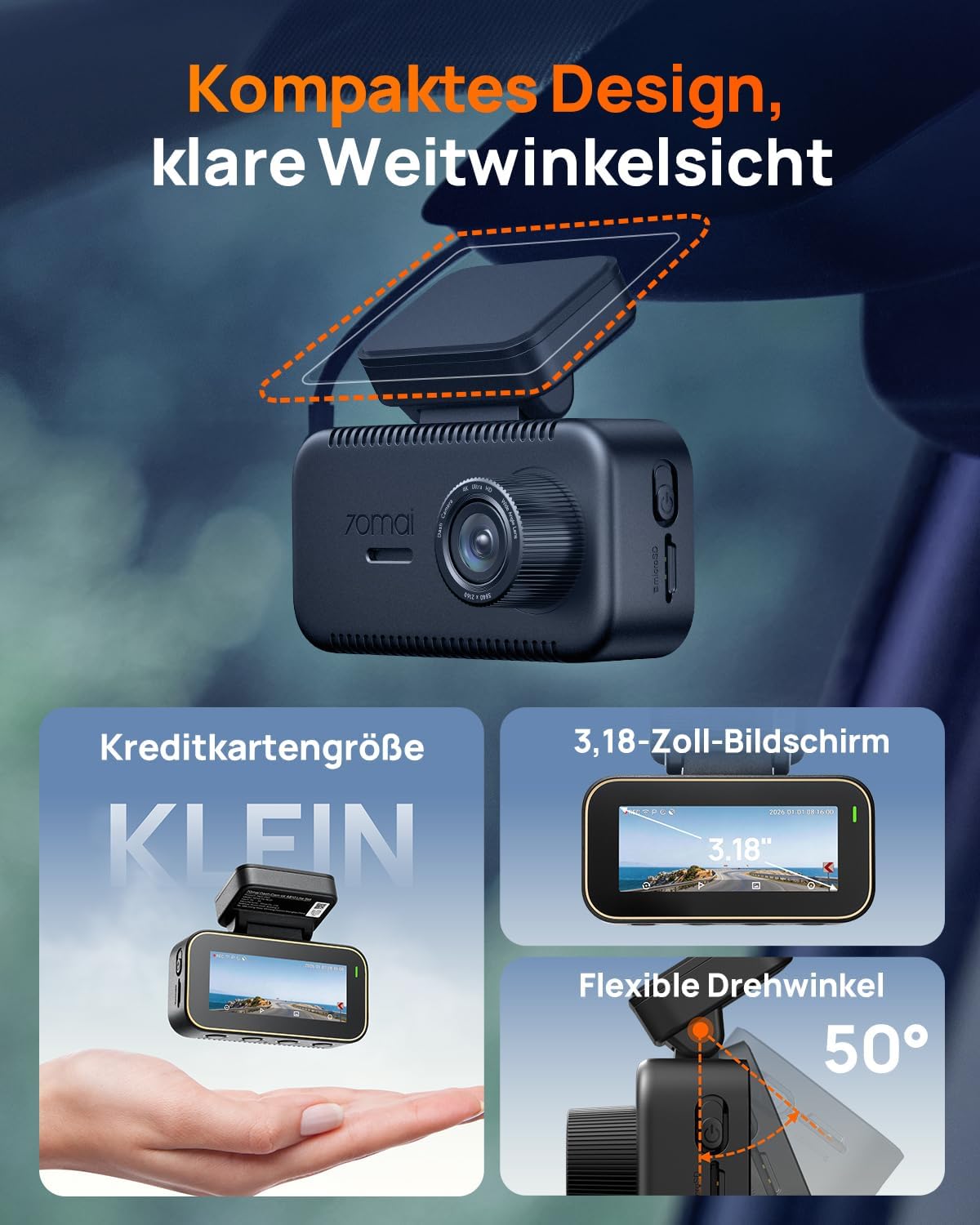 Detalle de 70mai A810 Lite Dual-Dashcam – 4K vorne / 1080P hinten mit 64GB, 4G LTE & Nachtmodus HDR