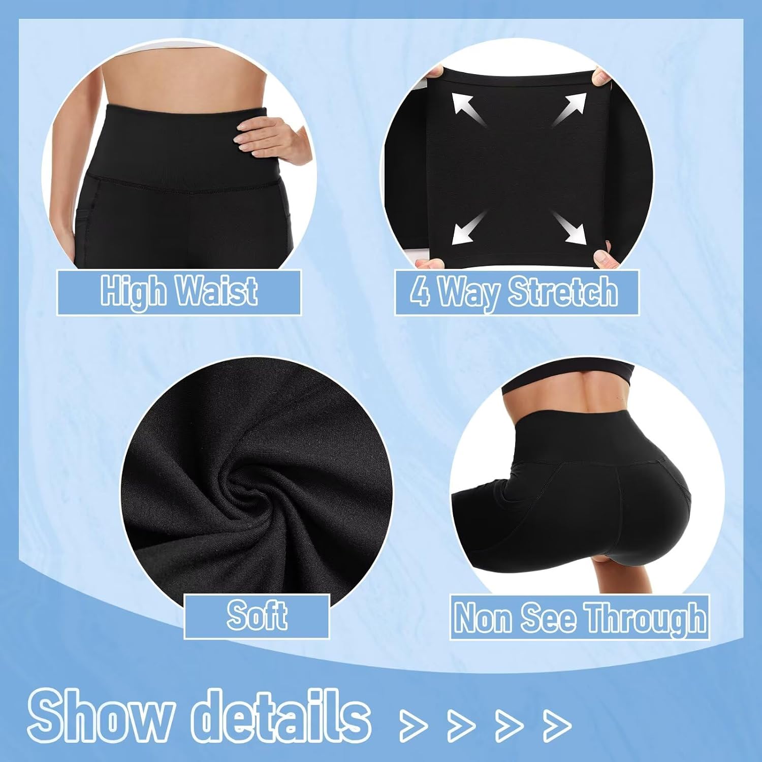 Detalle de 5 Pack Biker Shorts with Pockets for Women – 5"/8" High Waist Spandex Workout