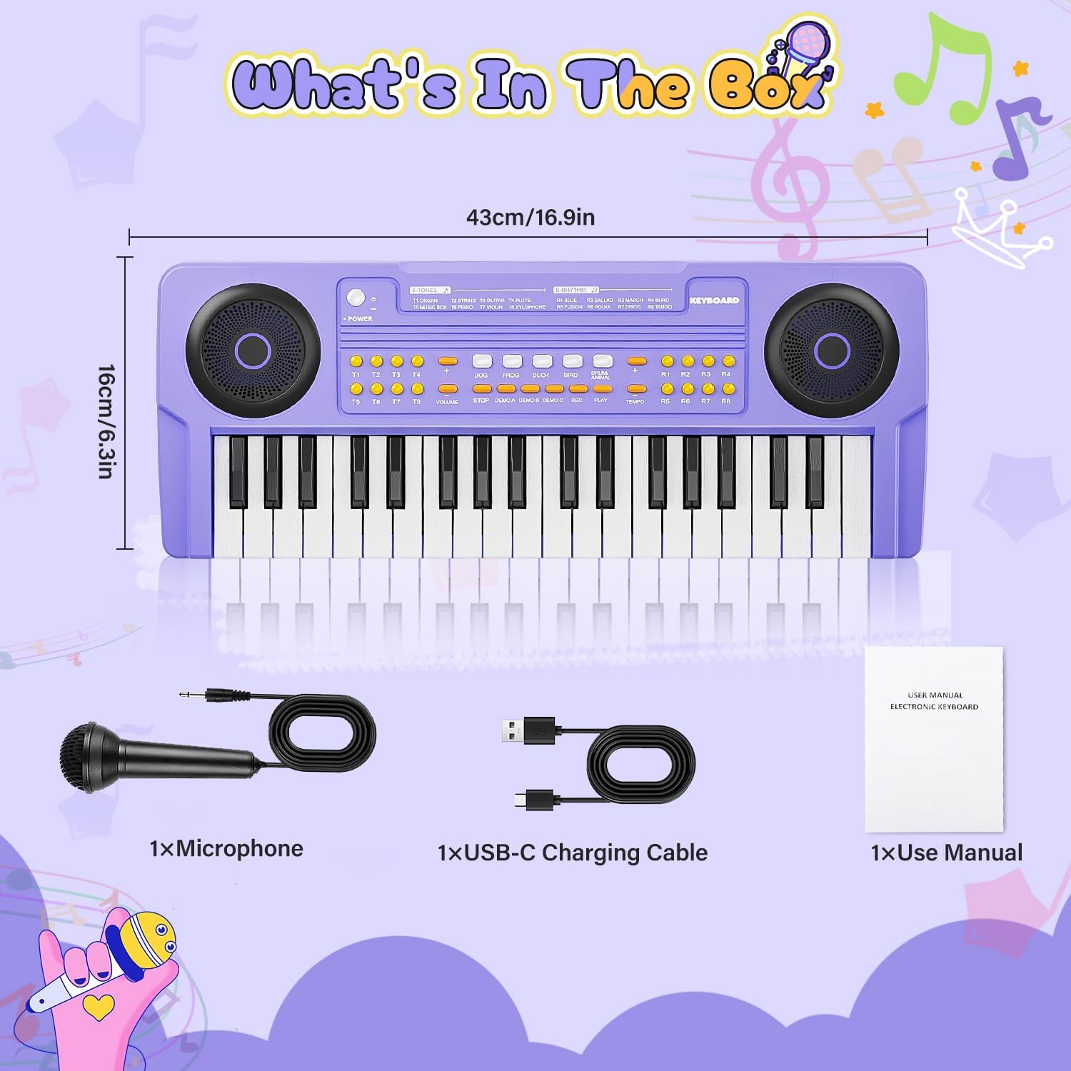 Thumbnail 4 de Upgraded 37 Keys Kids Piano Keyboard with Microphone (Portable, Purple) — Portable Toddler Music Toy