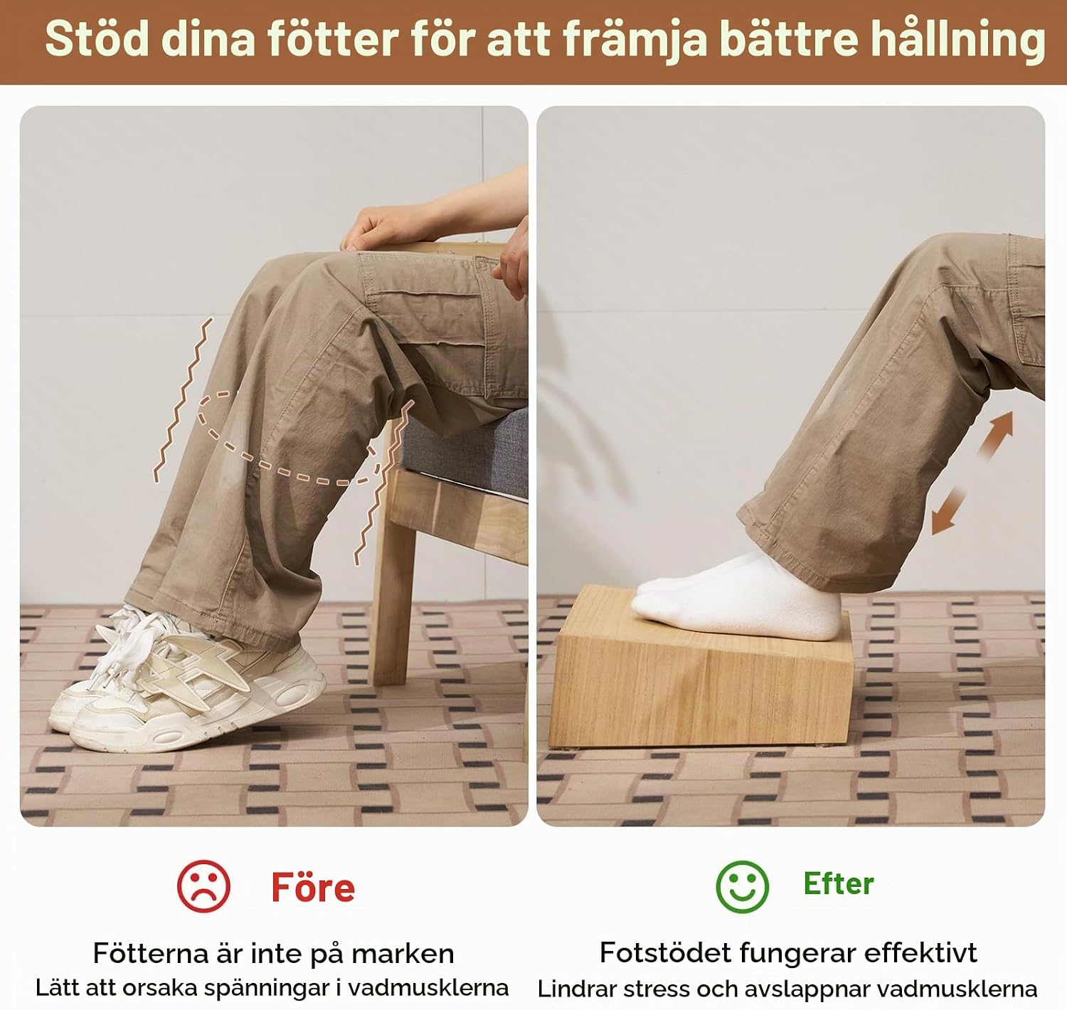 Detalle 1 de KIRIGEN TT-NA fotstöd i naturligt trä, höjdjusterbart 0–3 cm