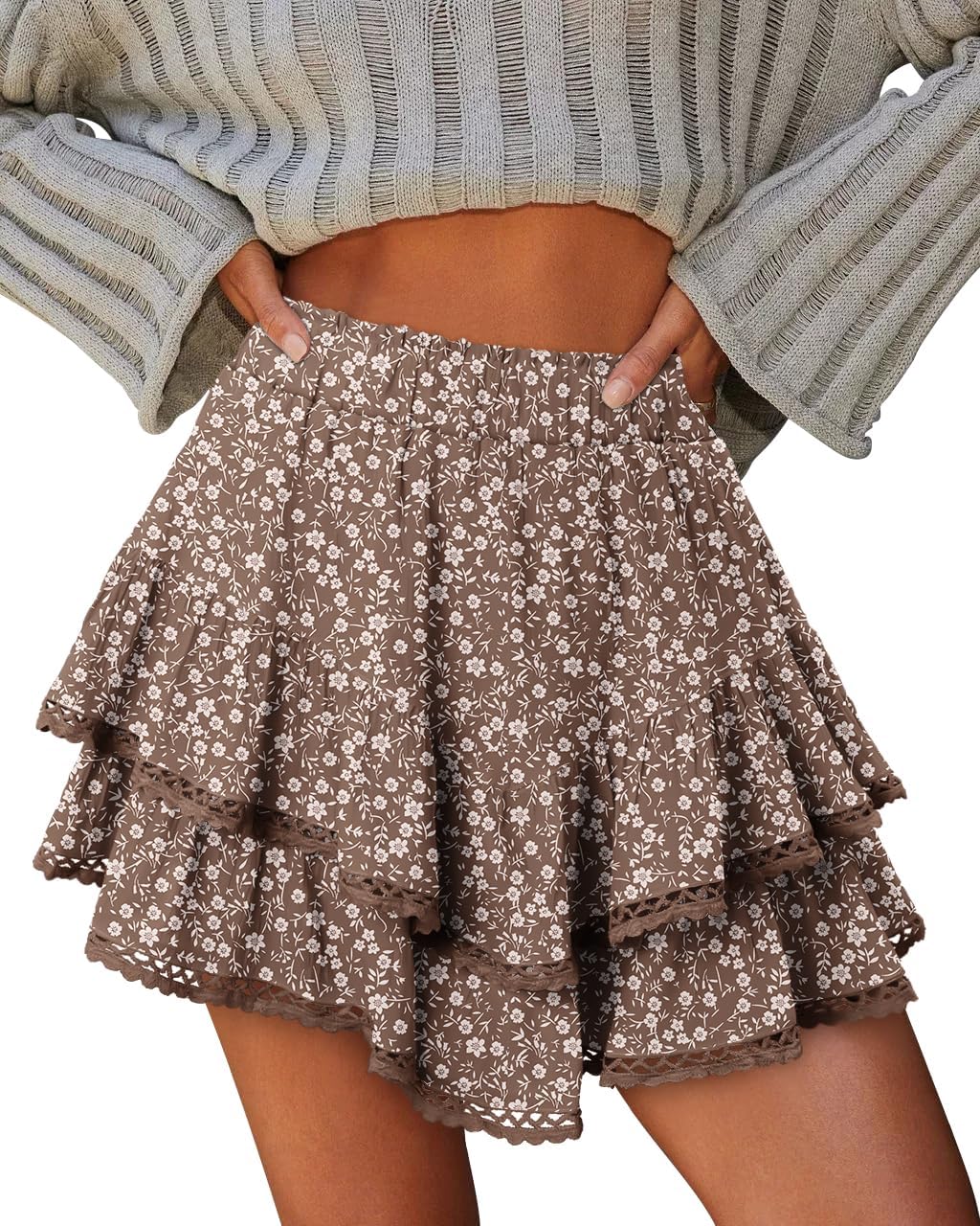 Detalle 2 de onlypuff Flowy Ruffle Mini Skort Shorts for Women, High-Waisted Double Layer