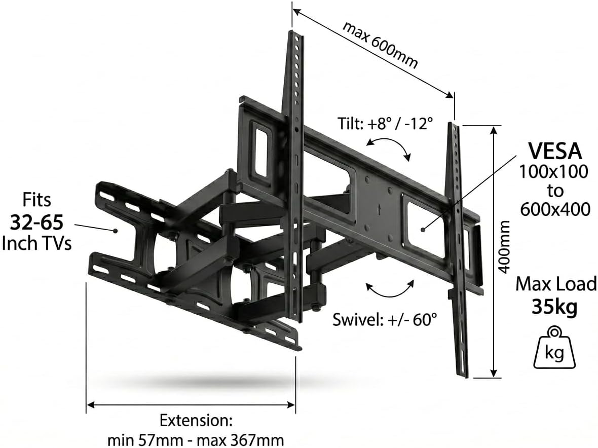 Thumbnail 1 de TV BRACKET GUYS Double Arm Full Motion TV Wall Mount (32–65 inch, VESA 100x100 to 600x400)
