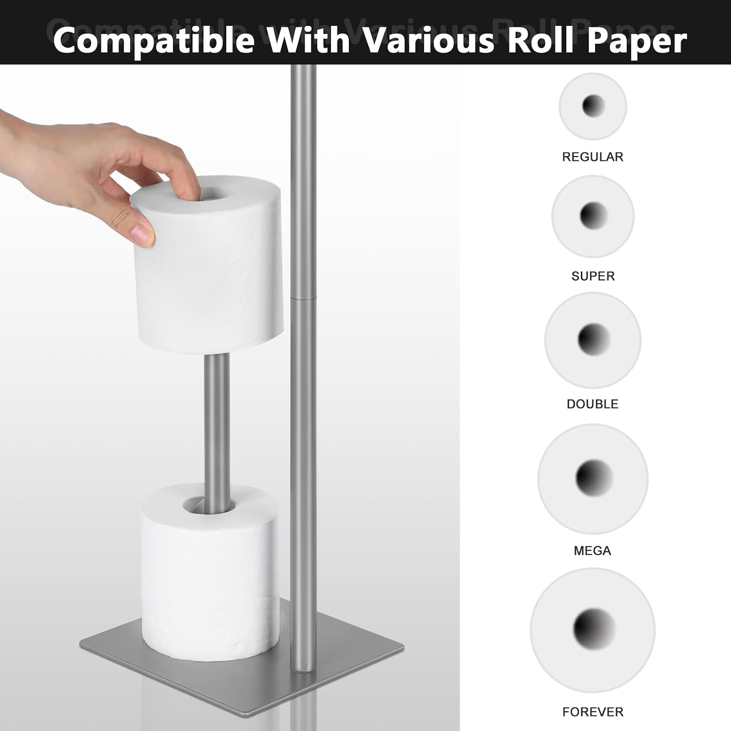 Thumbnail 4 de OYEAL Freestanding Toilet Paper Holder, Silver Metal, 4-Roll Storage