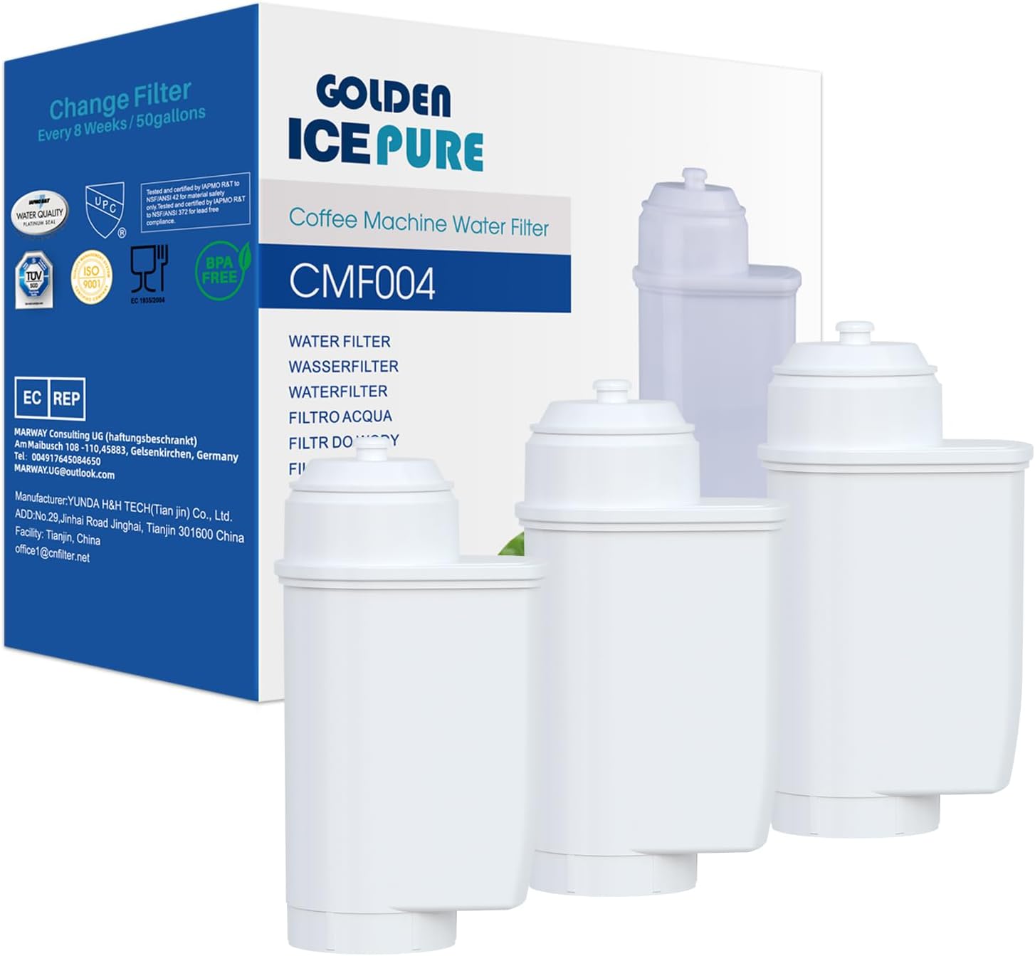 Detalle de GOLDEN ICEPURE Wasserfilter (3 Stück) für Siemens EQ Serie, Bosch TCZ7003/TCZ7033, Brita Intenza 575491 – NSF-zertifiziert
