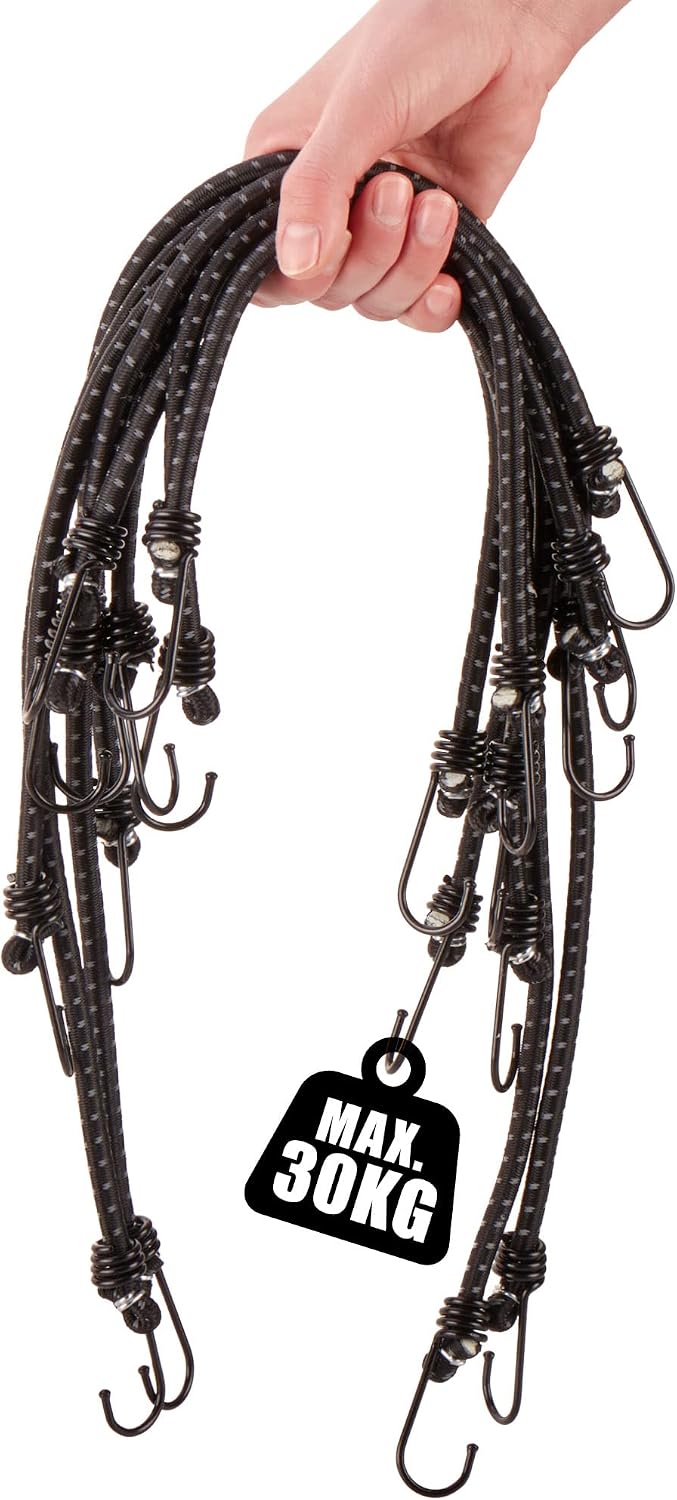 Detalle de COM-FOUR Set da 10 cinghie elastiche con strisce riflettenti – 4 misure e ganci in metallo