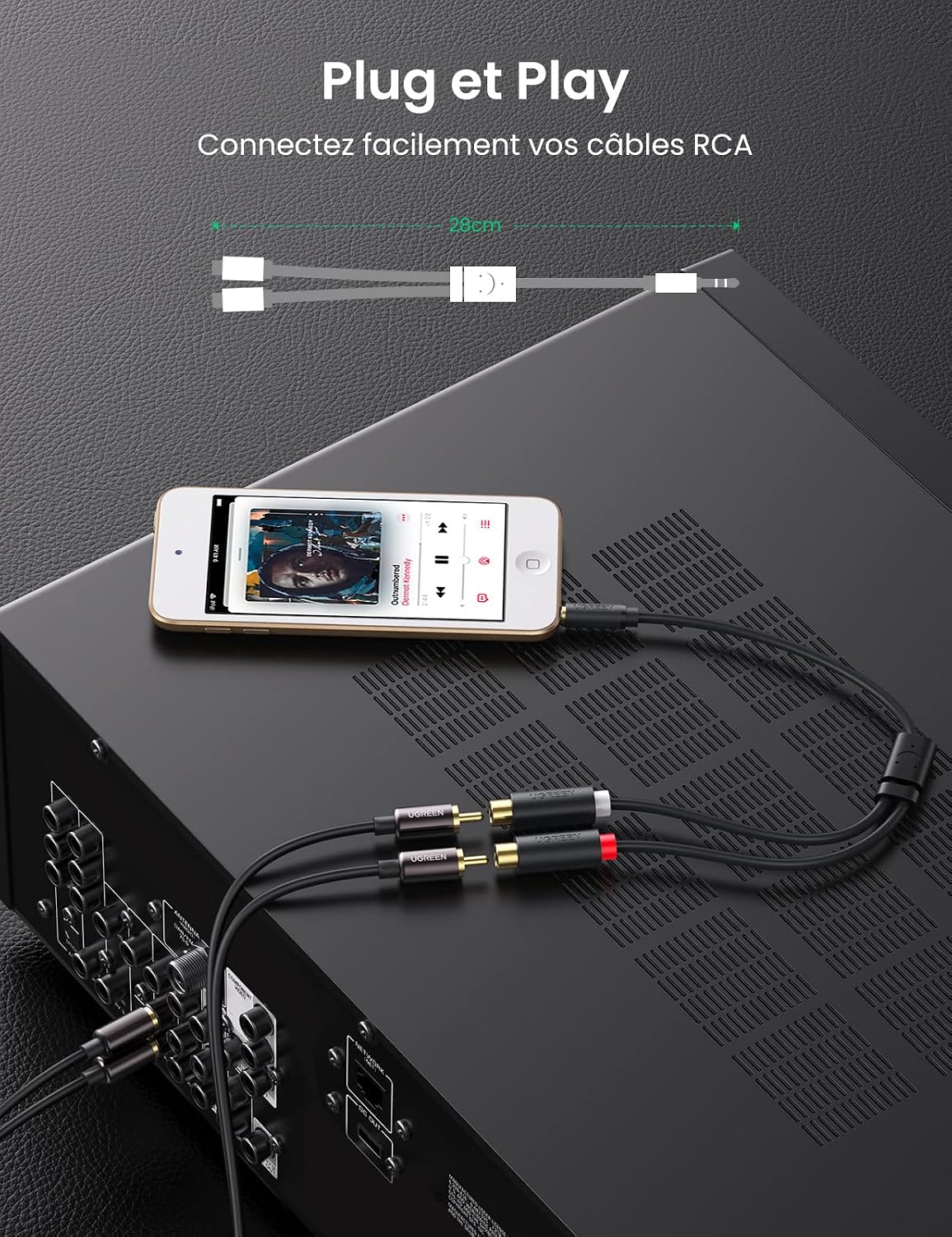 Detalle 2 de UGREEN câble RCA 3,5 mm vers 2 RCA 20 cm ⚙