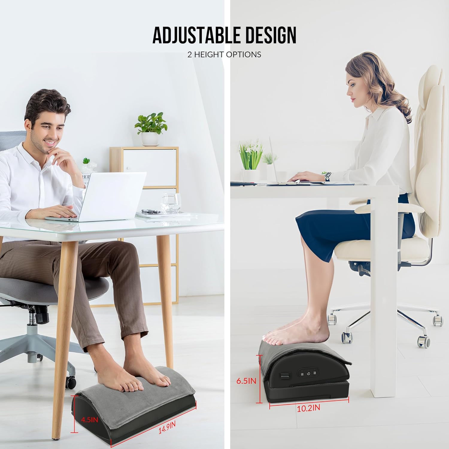 Detalle de Snailax Foot Rest Under Desk with Adjustable Heights – Ergonomic, Heated, Vibrating Massager