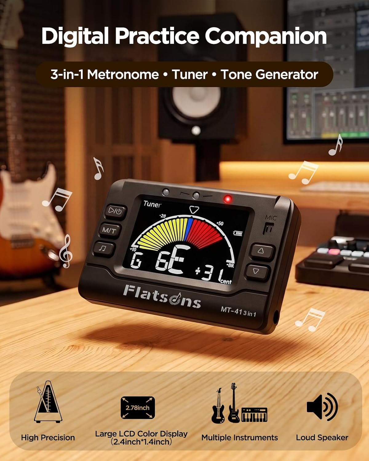 Detalle 2 de Flatsons MT-41 Rechargeable Digital Metronome and Tuner with Color Display