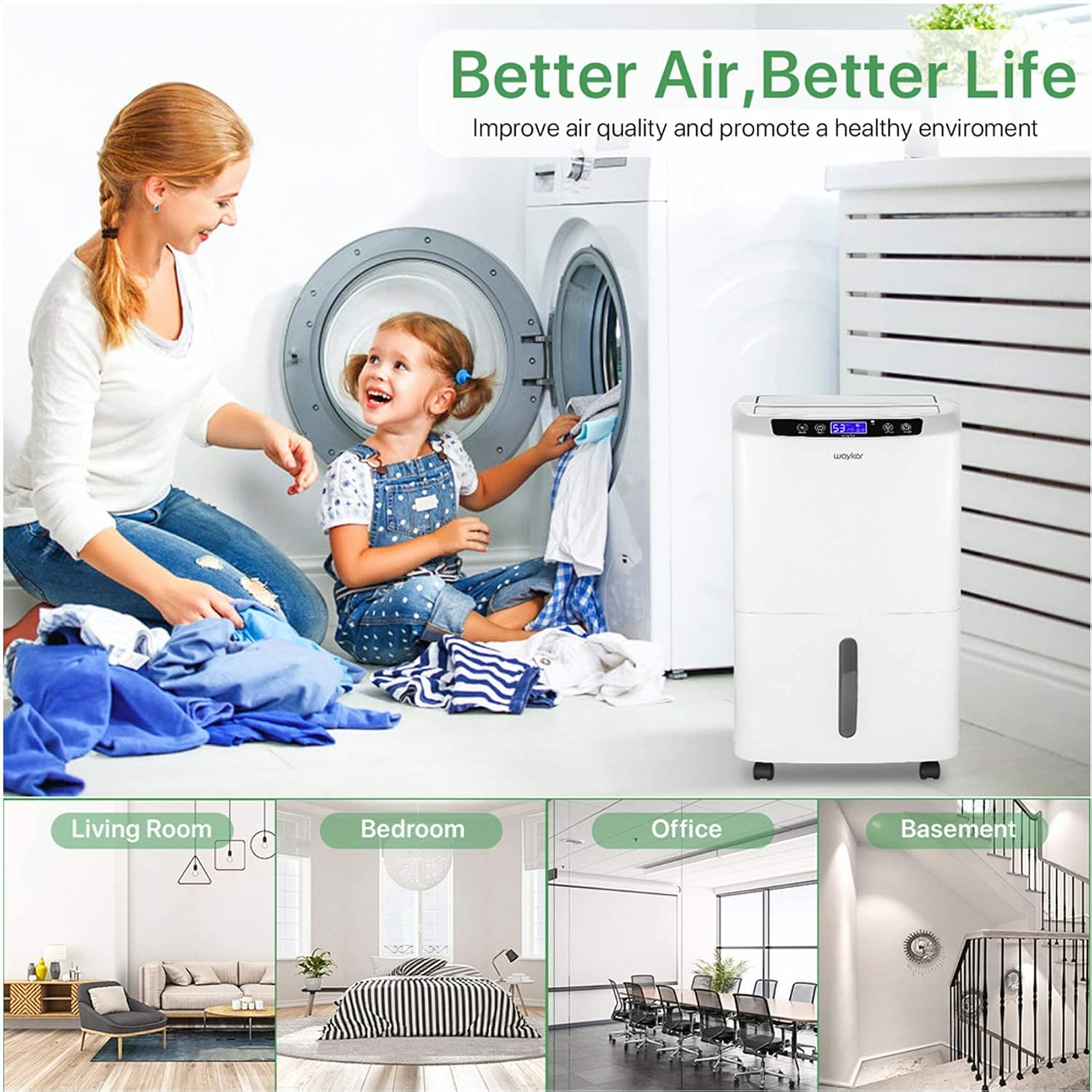 Detalle de Waykar PD160B 34-Pint Dehumidifier, 2,000 Sq. Ft., ENERGY STAR
