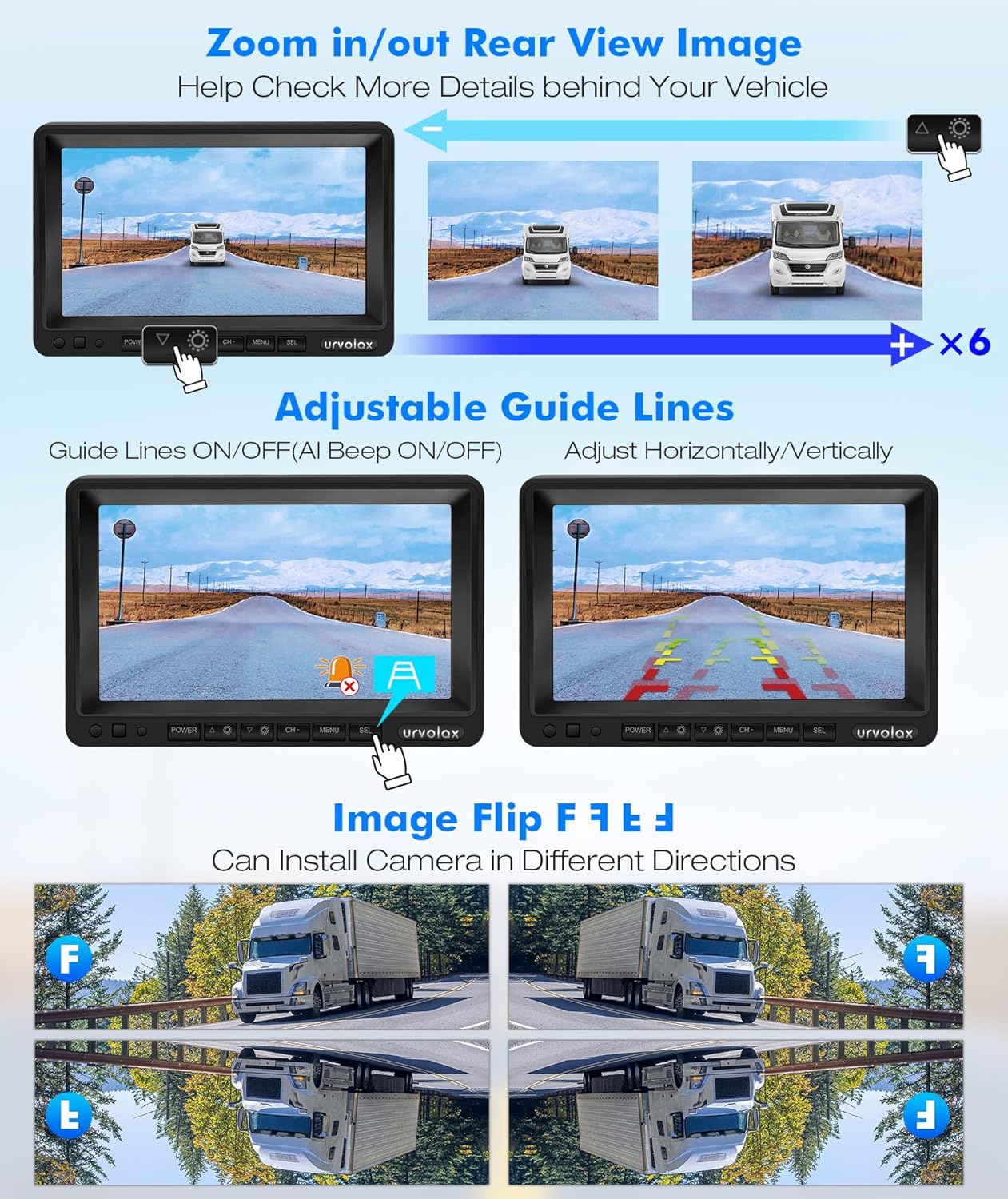 Thumbnail 4 de URVOLAX Retrocamera wireless con rilevamento AI e allarme acustico, monitor 7” FHD 1080P