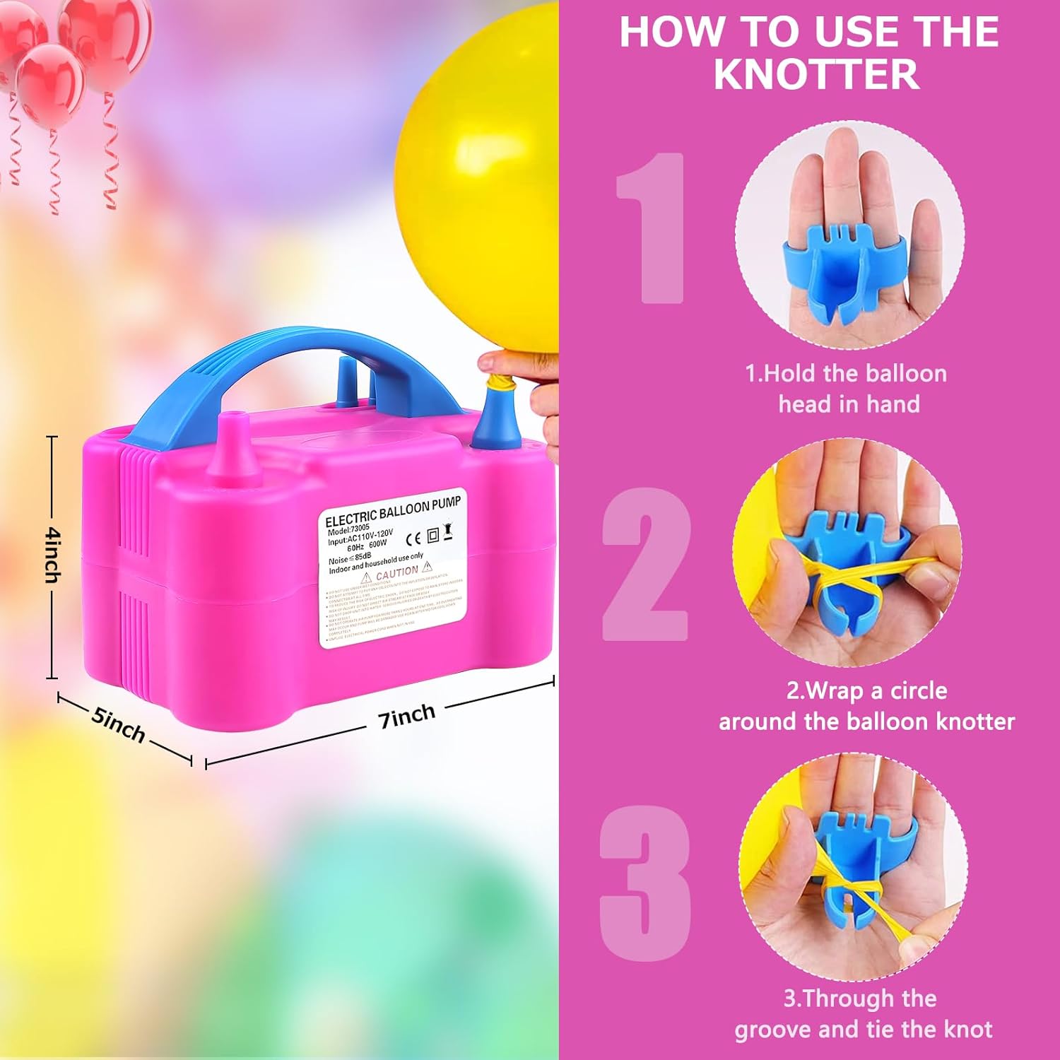 Thumbnail 3 de QIPUMP Balloon Pump Electric 110V 600W with Dual Nozzles – Fast Balloon Inflator for Decorating