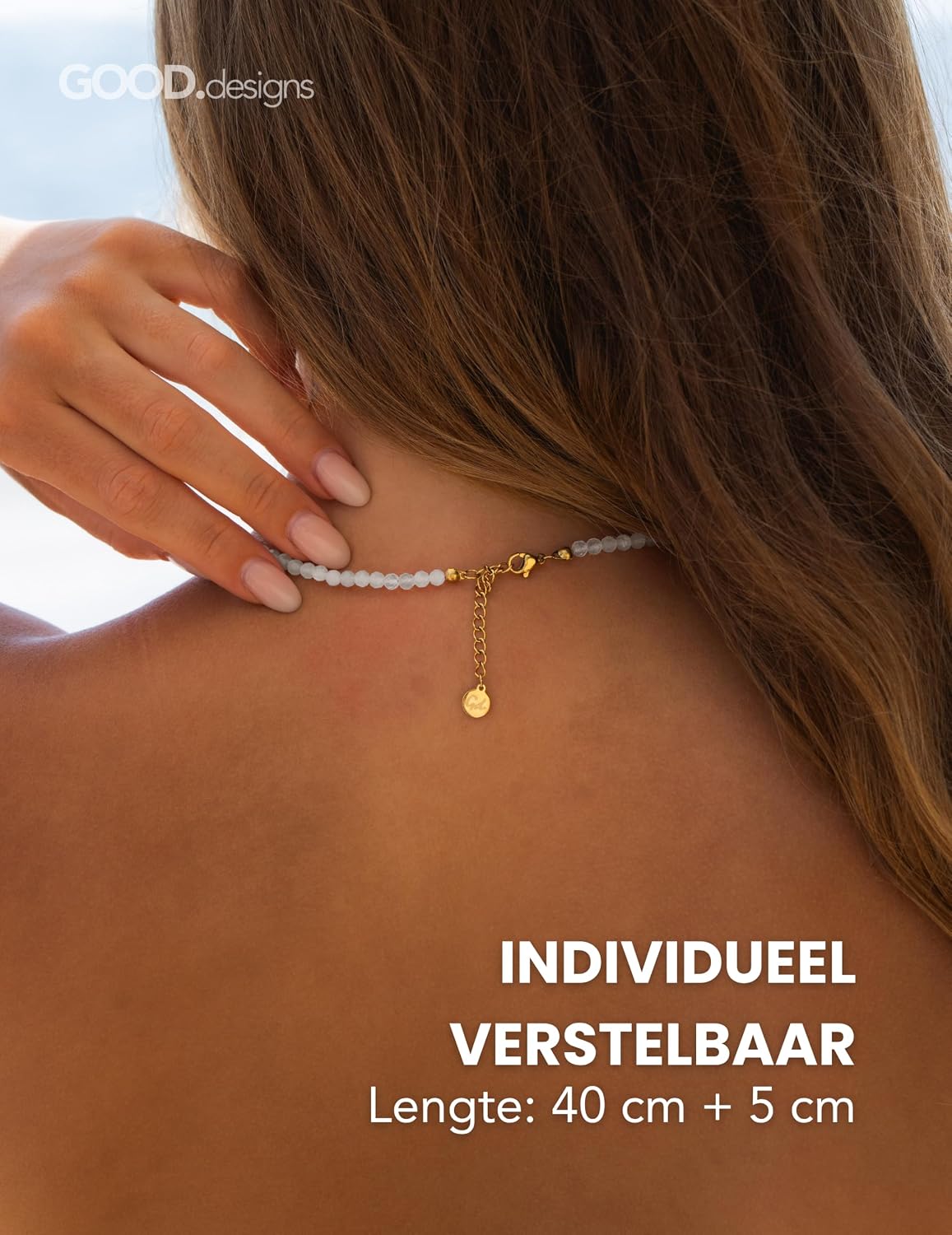 Thumbnail 3 de GD GOOD.designs natuurstenen ketting met 4 mm kralen, 18K verguld en verstelbaar