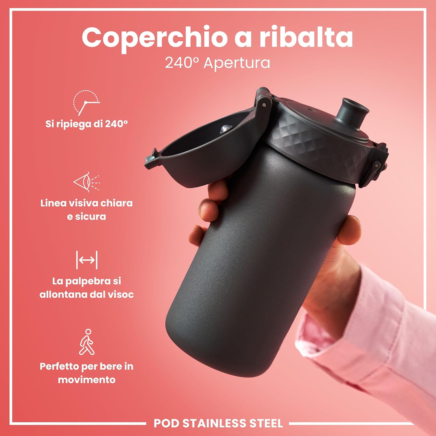 Detalle de Ion8 Borraccia a Prova di Perdite: design premiato, apertura facile e pulizia senza sforzi