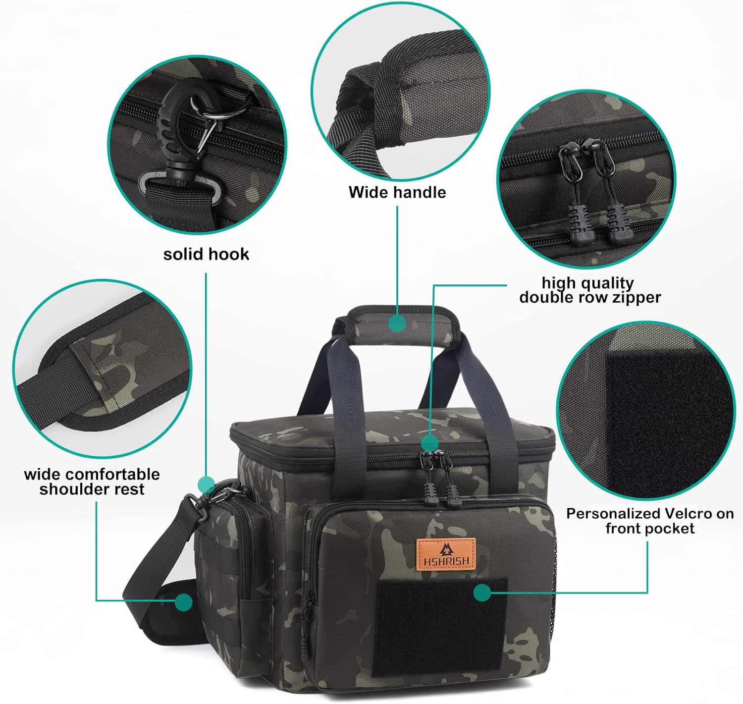 Detalle de HSHRISH 12L Tactical Lunch Bag (camo) – waterproof insulated cooler with MOLLE side pocket