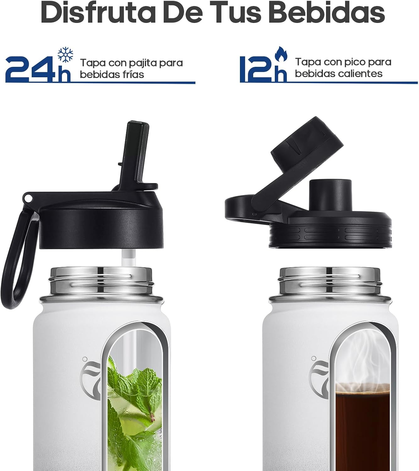 Detalle de HydroPal Edelstahl Trinkflasche – 750 ml/1 l/1,2 l/1,9 l: Vielseitige, auslaufsichere Isolierflasche mit zwei Deckeln