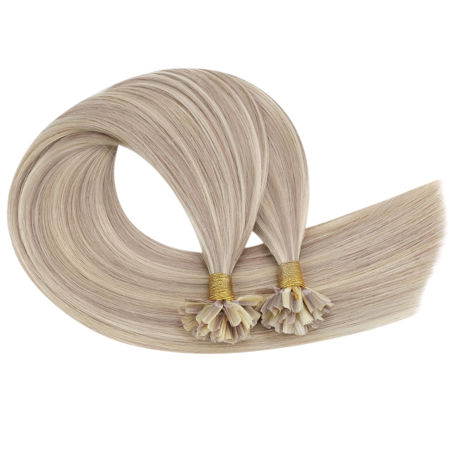 Thumbnail 6 de Ugeat Bondings Extensions Echthaar 40 cm 18/613 (aschblond mit platinblond Highlight) – unsichtbare Keratin-Bondings, 50 g
