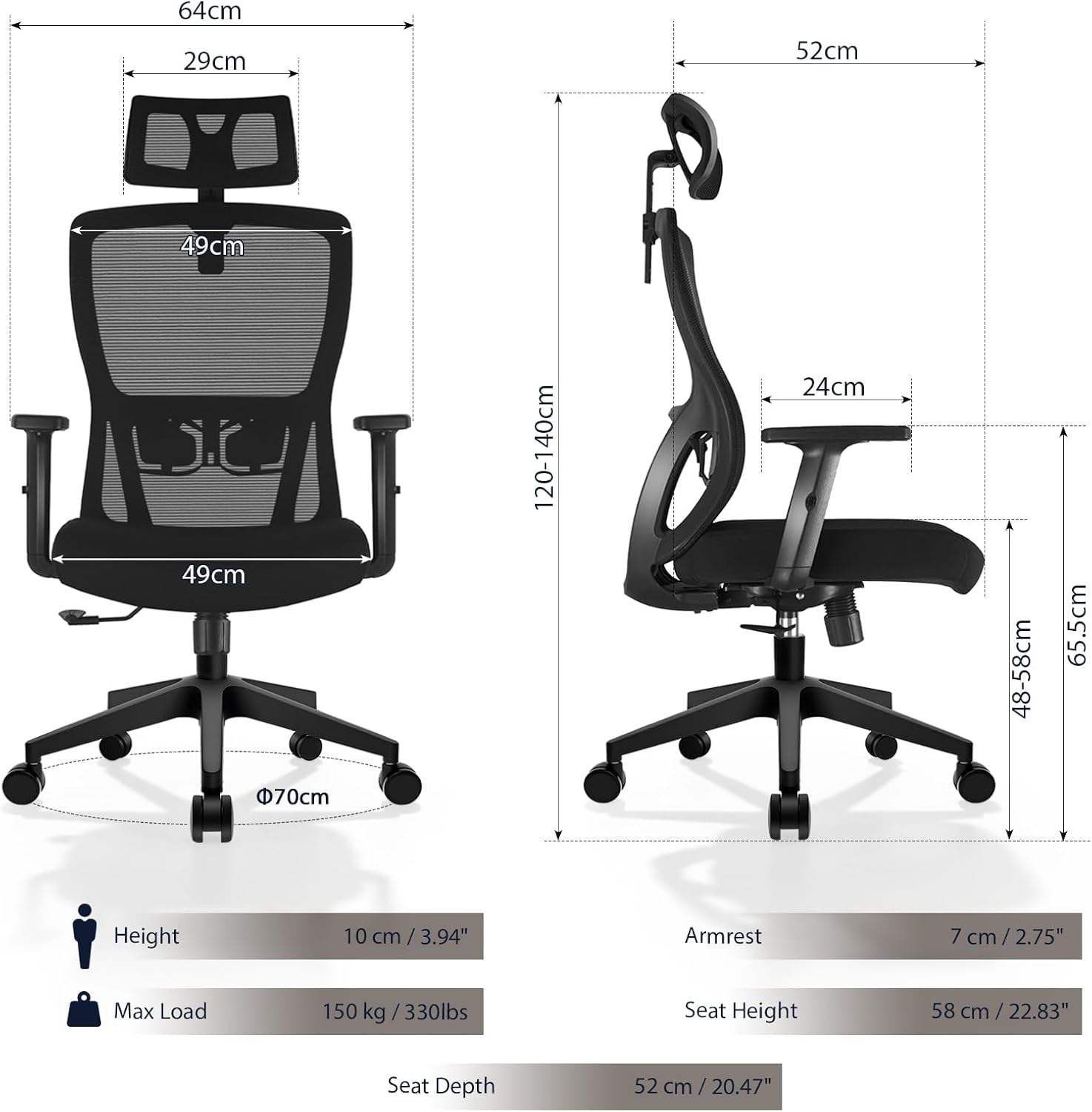 Detalle de Durrafy Office Chair High‑Back Ergonomic with Lumbar support 💺