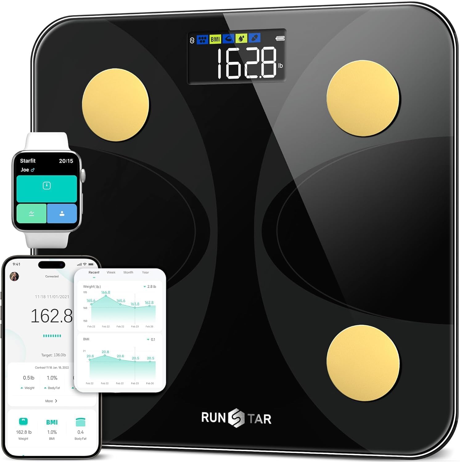 RunSTAR Körperfettwaage 180 kg mit großem Display