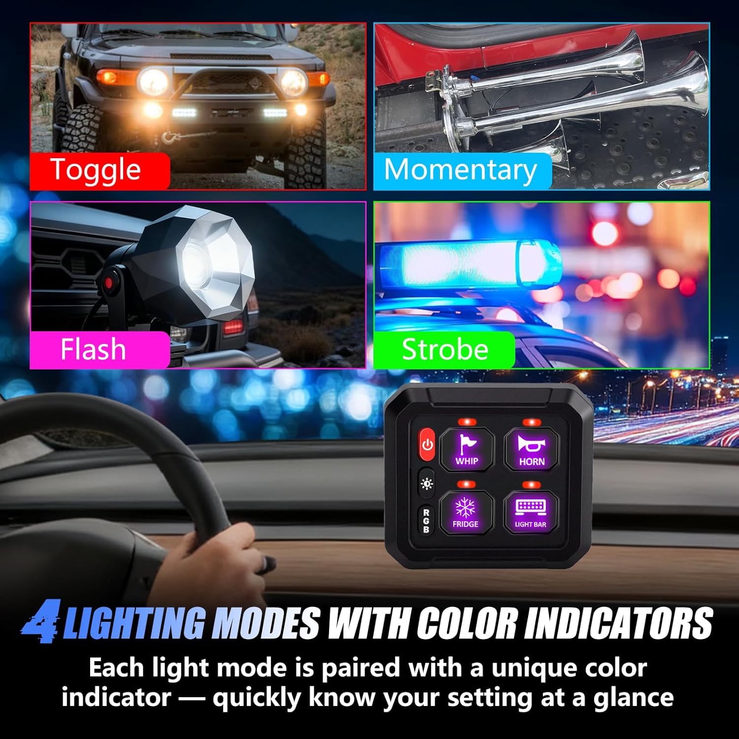 Thumbnail 3 de Chelhead 4-Gang RGB Switch Panel (12V/24V) with Relay Control Box for Camper, Car, ATV & Marine Use