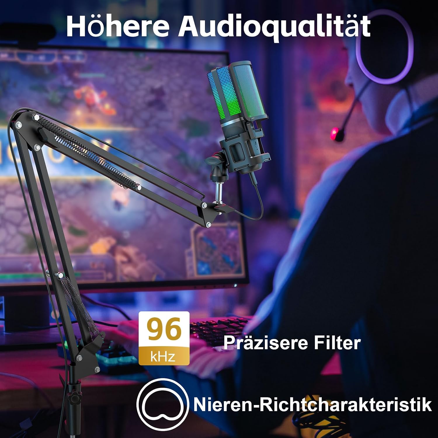 Detalle de zealsound USB Gaming Mikrofon 96 kHz mit RGB