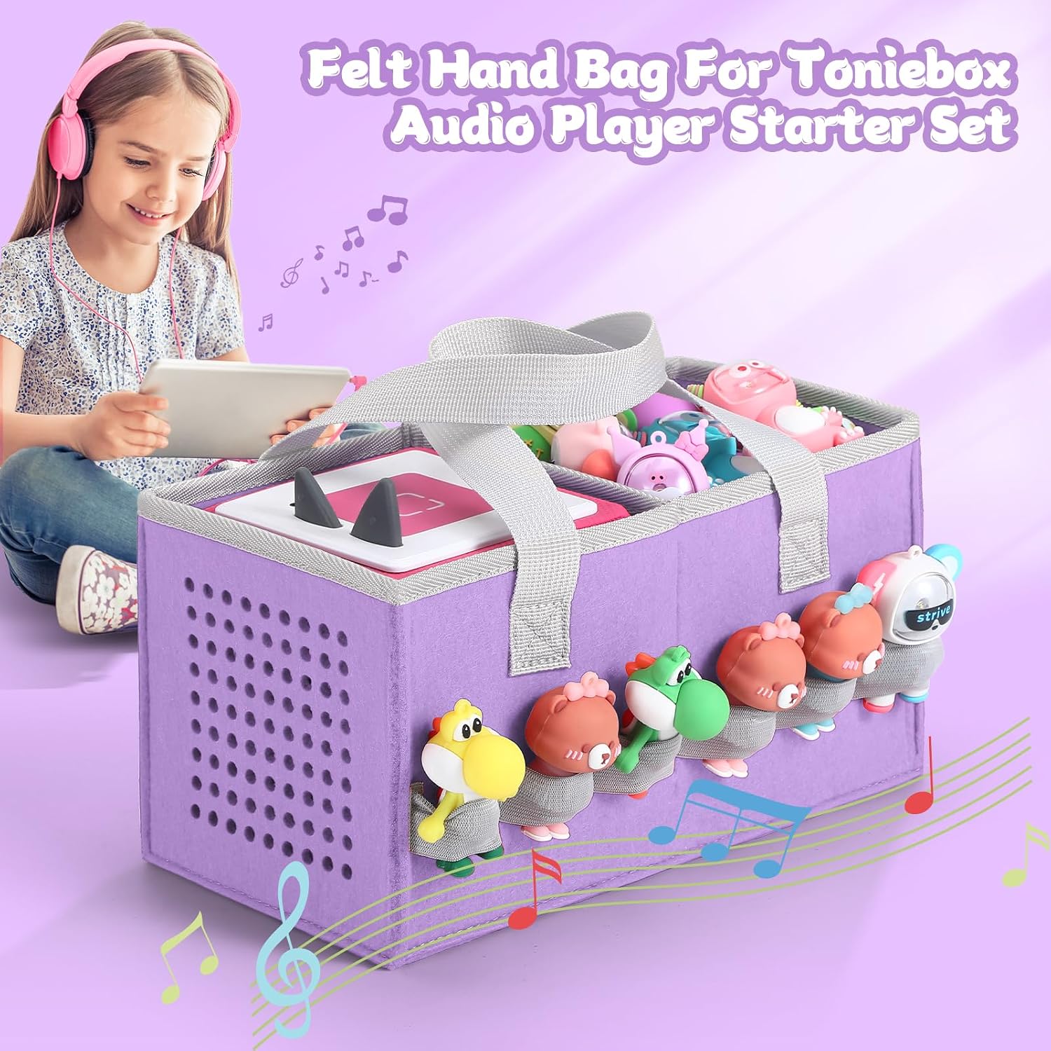 Thumbnail 4 de Piaclen Carrying Case for Toniebox Audio Player & Figurines Starter Set (Felt Organizer Bag, Purple)