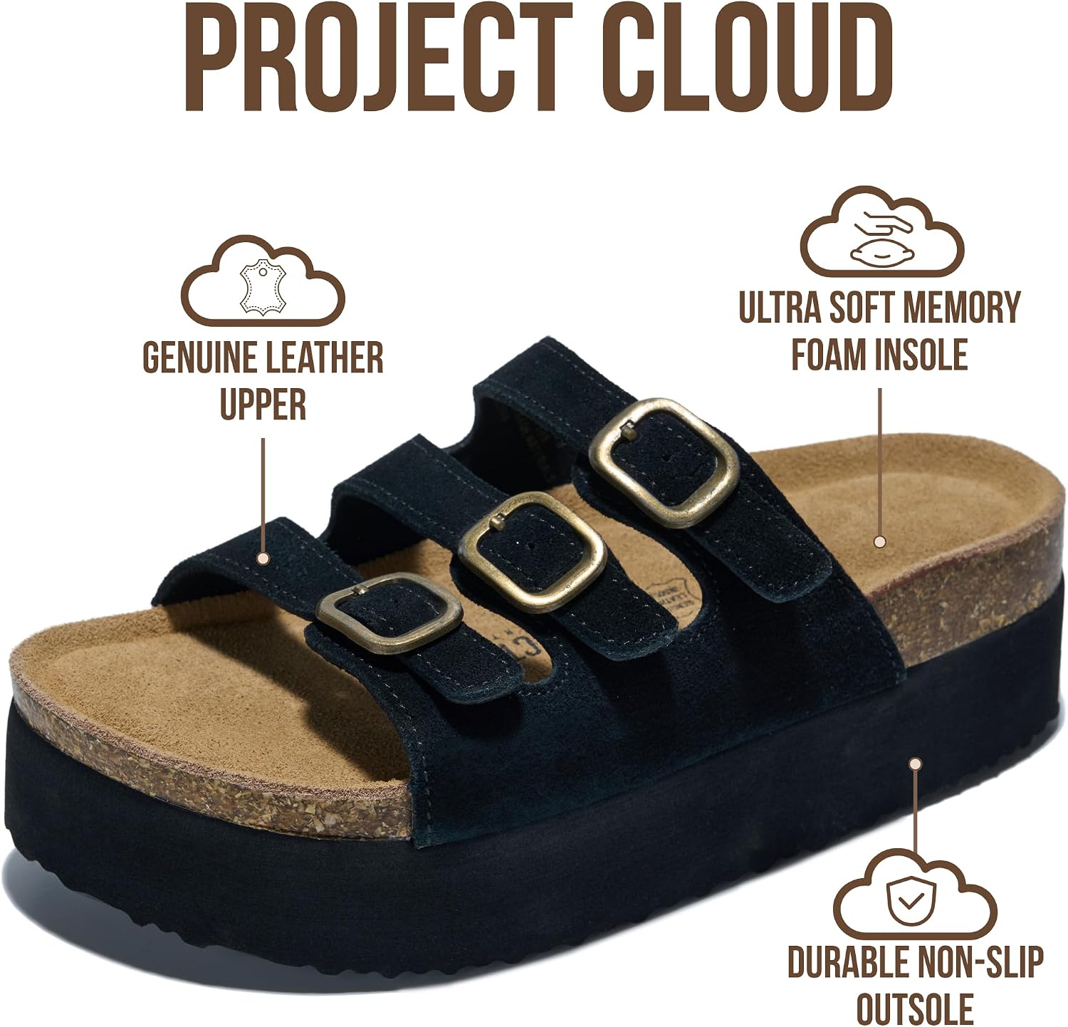 Detalle de Project Cloud 100% Genuine Leather Platform Sandals (Dyan) for Women