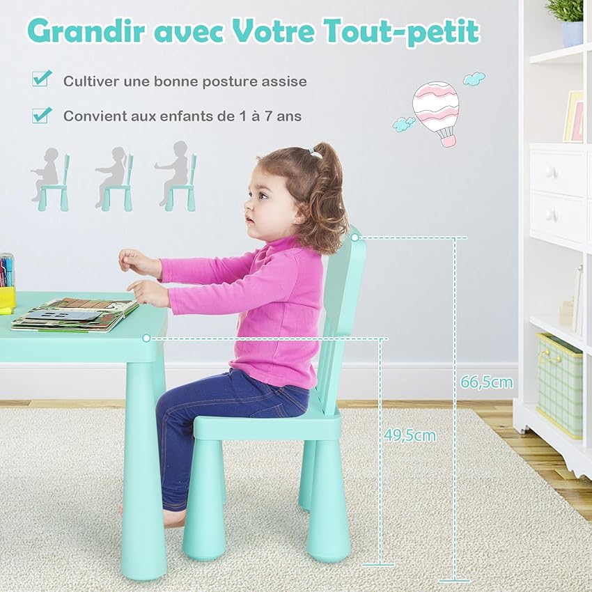 Thumbnail 1 de Table enfant COSTWAY avec 2 chaises, 50 kg 📐