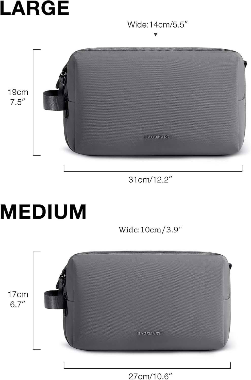 Detalle de BAGSMART Toiletry Bag for Men (Grey, Medium) – Travel Organizer & Dopp Kit