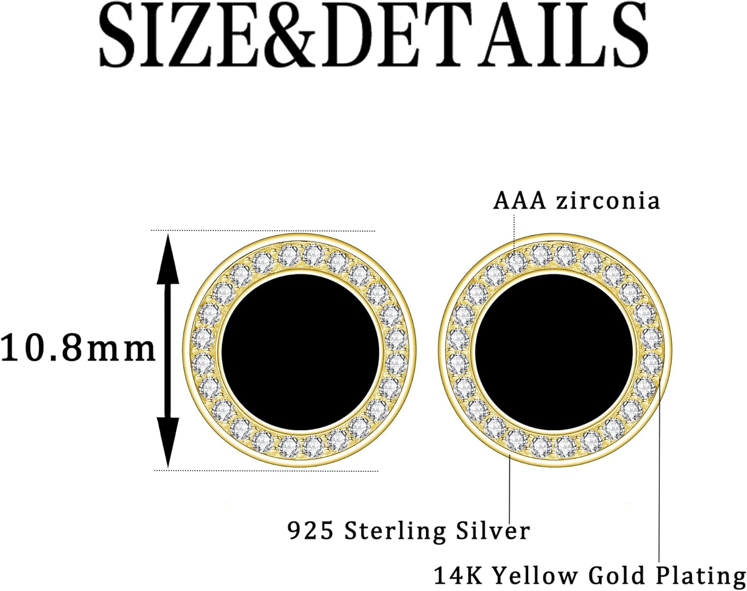 Detalle 2 de Micory Schwarz Ohrringe Silber 925 mit Zirkonia – hypoallergene Ohrstecker