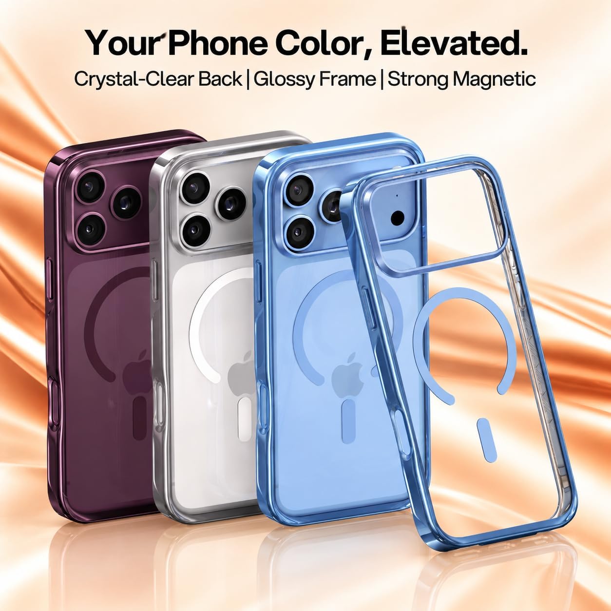 Detalle de CASEKOO Linkoo Magnetic Case for iPhone 17 Pro Max, Orange, Clear Back