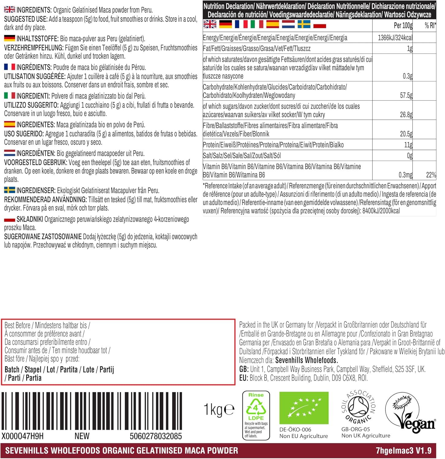 Detalle 2 de Maca gelatinizzata 1kg Sevenhills