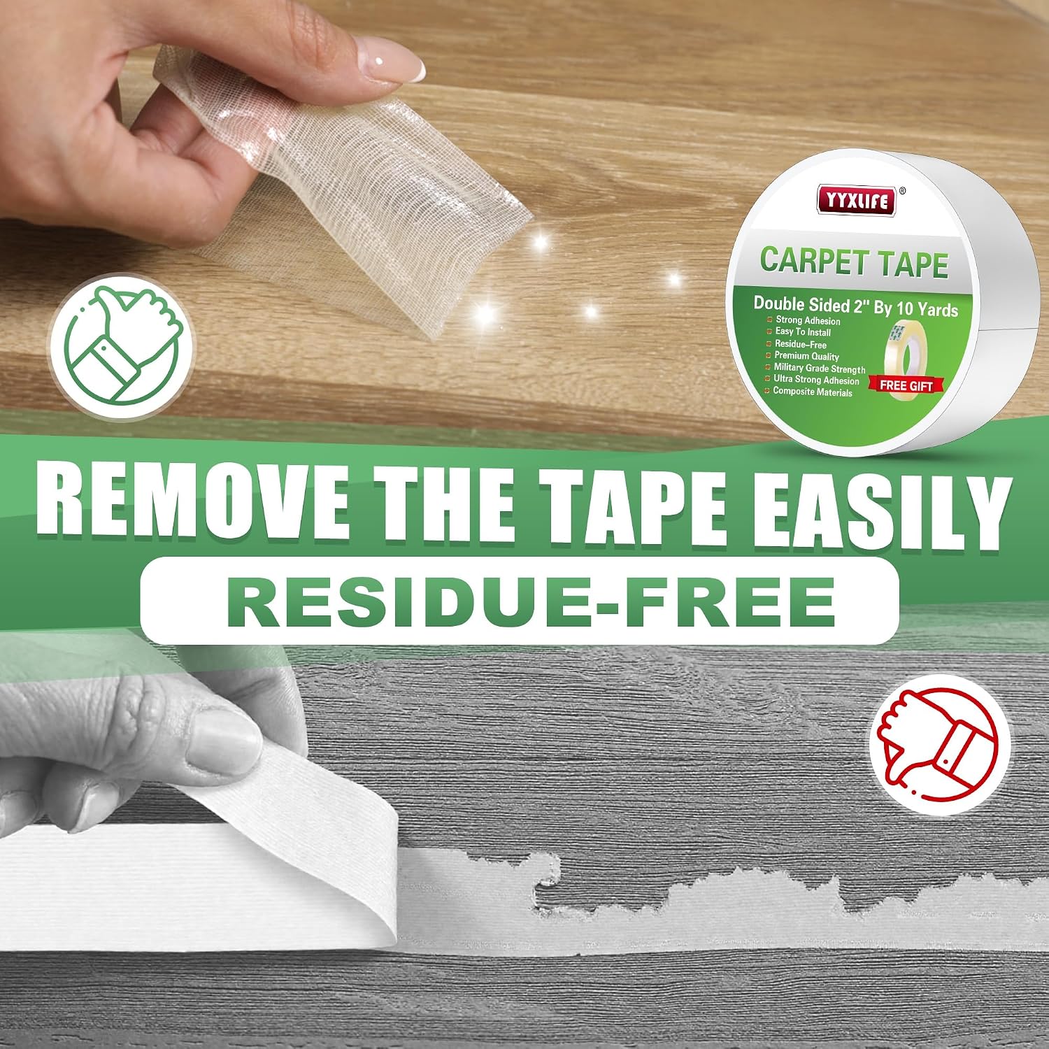 Detalle de YYXLIFE Carpet Tape, Double-Sided Rug Tape, 2 in x 10 yd, White