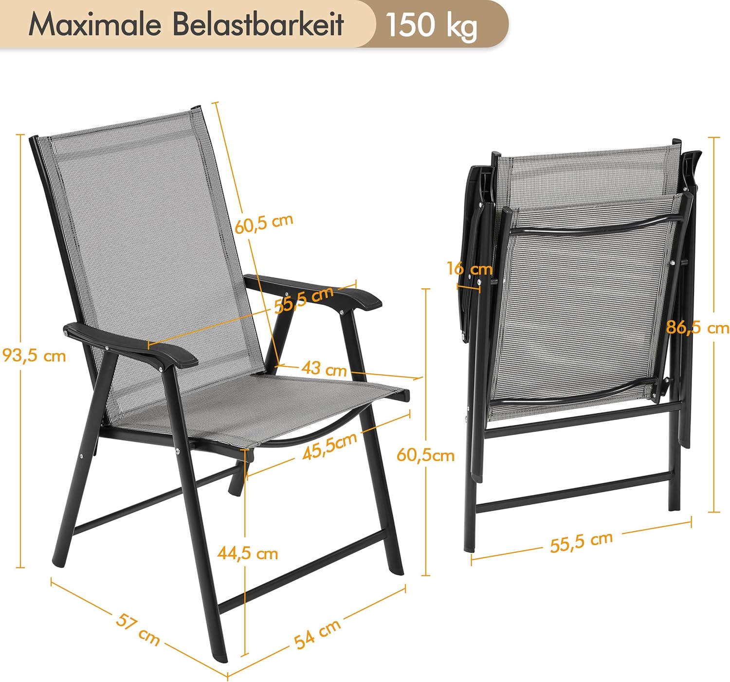 Thumbnail 2 de Yaheetech 2er Set Gartenstühle – Hochlehner Klappstühle, wetterfest, Grau
