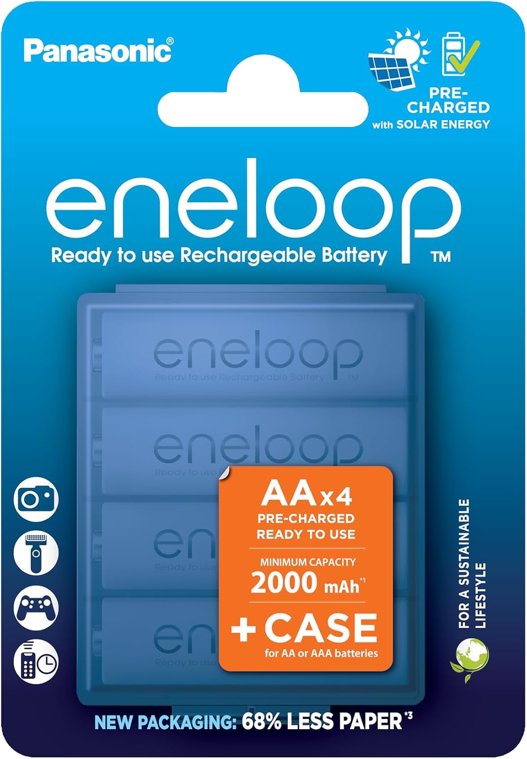 Detalle de Panasonic eneloop BK-3MCDE/4BE AA Ni-MH-batterijen, 2000 mAh, 4-pack