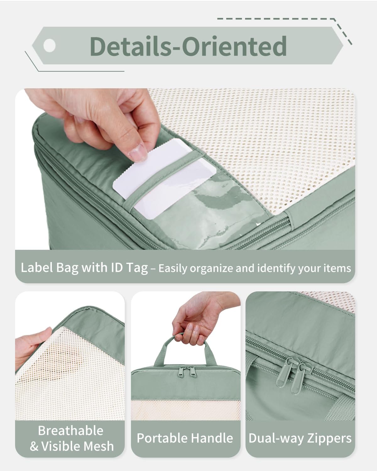 Detalle de Narwey 5 Set Compression Packing Cubes for Suitcases and Backpack (Green) – Travel Organisation Kit