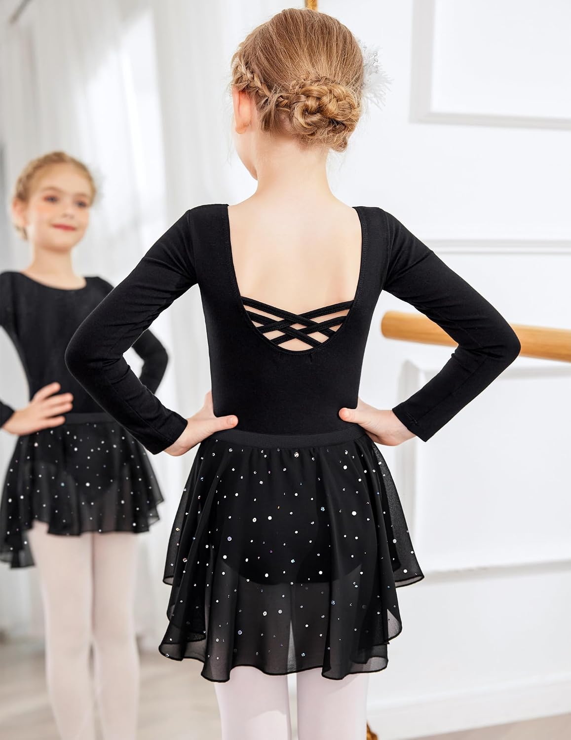 Thumbnail 4 de Zaclotre Girls' Long-Sleeve Ballet Leotard with Crisscross Back and Removable Shiny Skirt