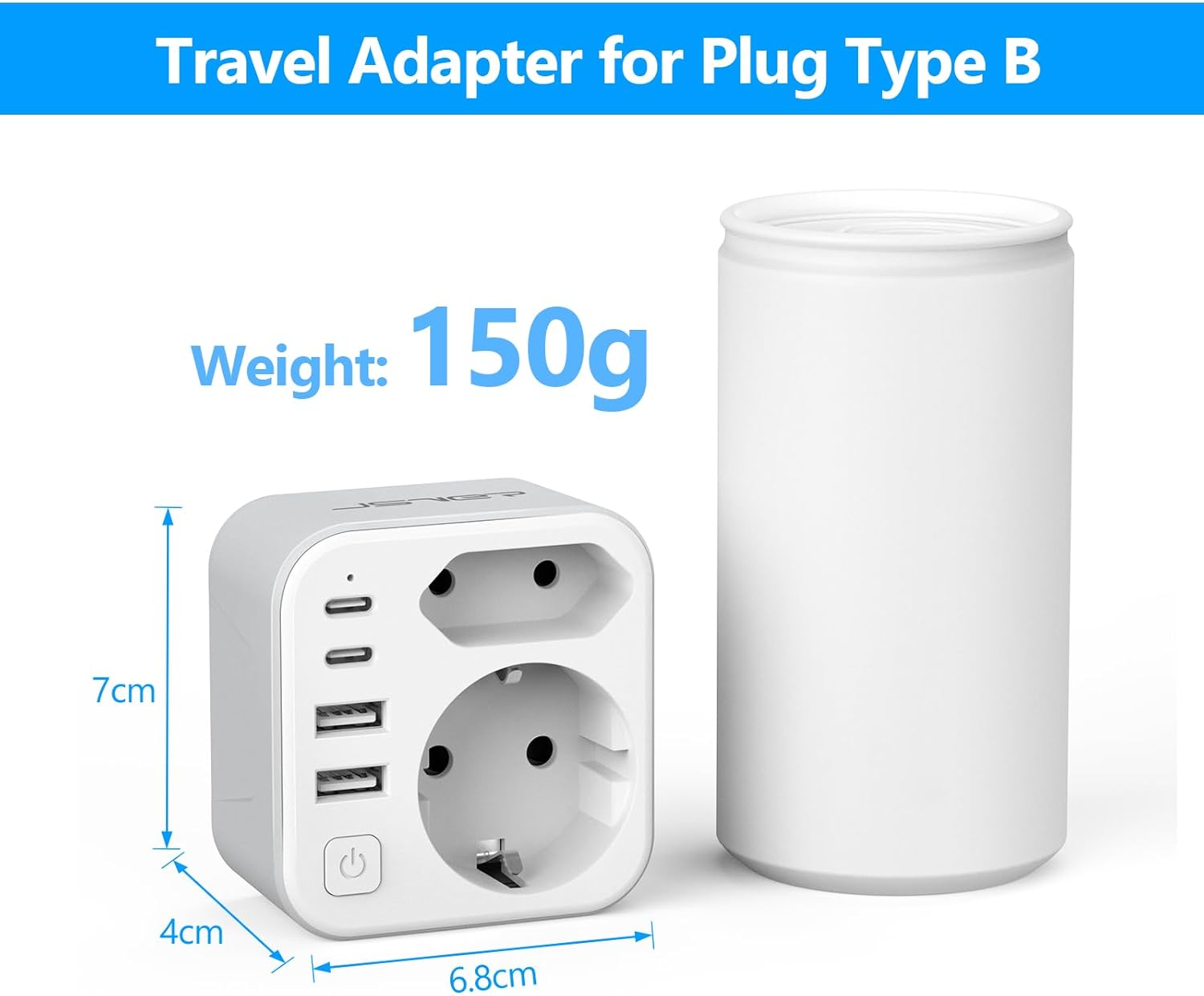 Thumbnail 4 de JSVER adaptateur voyage 6 en 1 pour États-Unis/Canada avec 2 USB-A et 2 USB-C (blanc)