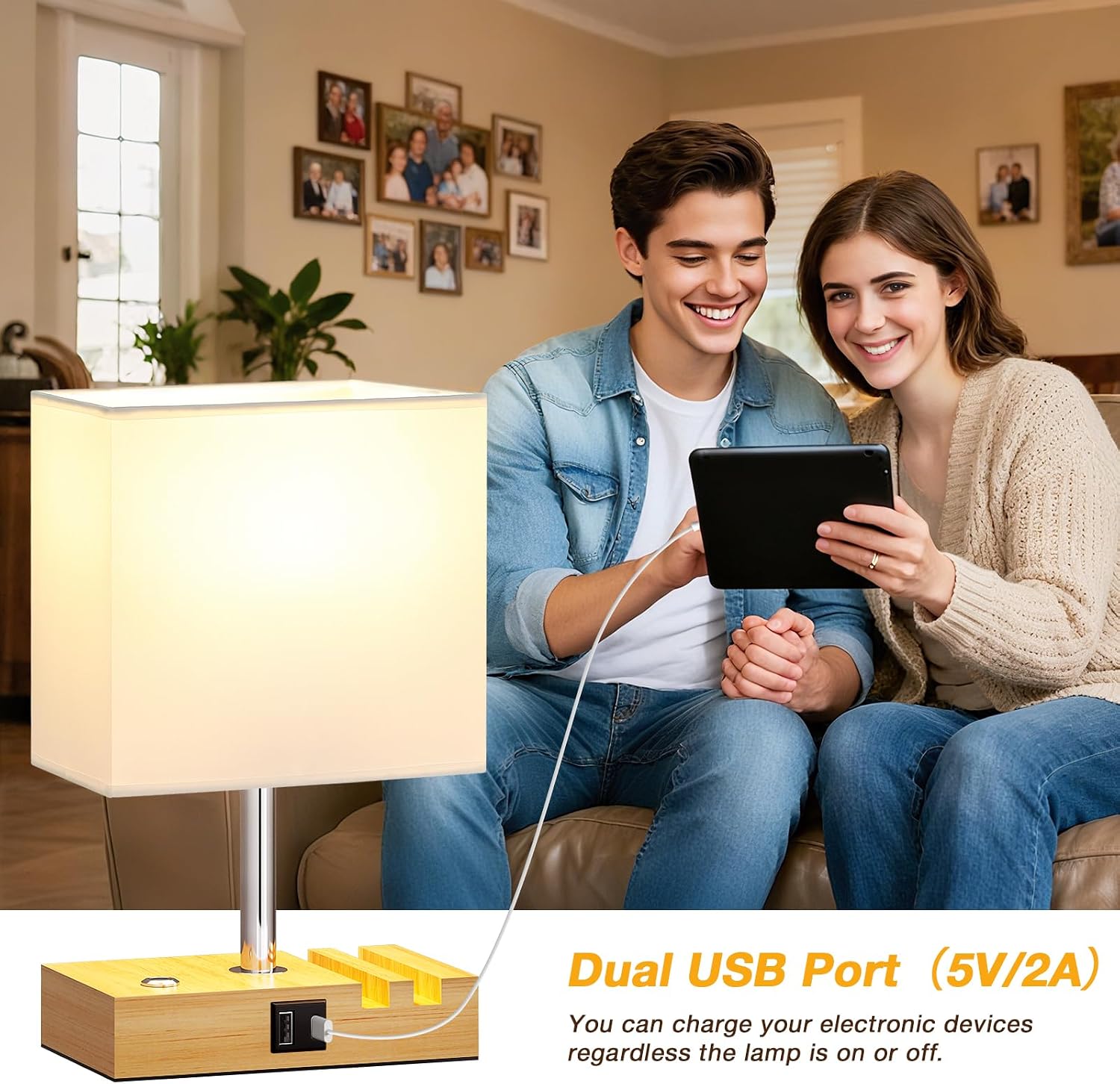 Thumbnail 3 de PreeOtti White Table Lamp with USB