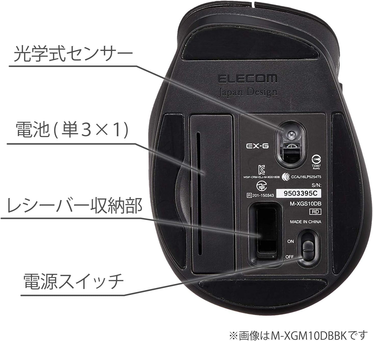 Detalle de エレコム EX-G M-XGM10DBWH/EC ワイヤレスマウス Mサイズ・5ボタン・BlueLED