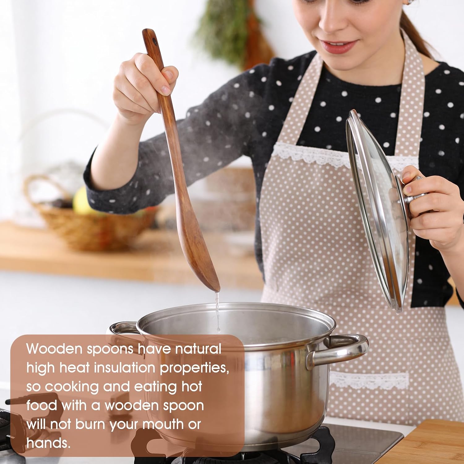 Detalle 2 de 2Pcs Large Wooden Spoons for Cooking – 12.8 Inch Long Handles
