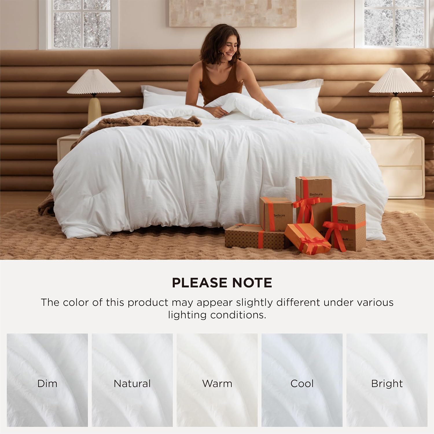 Thumbnail 6 de Bedsure BB349B2 King Comforter Set, Prewashed White Polyester Bedding