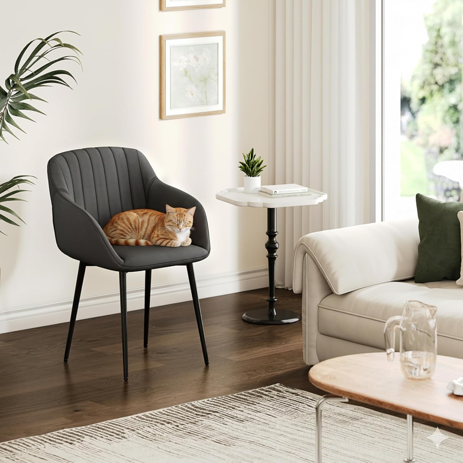 Thumbnail 6 de Goeurvant Set Sedie Cucina da 4 con Bracciolo in Velluto Grigio Scuro – Comfort ed Eleganza per la Sala da Pranzo